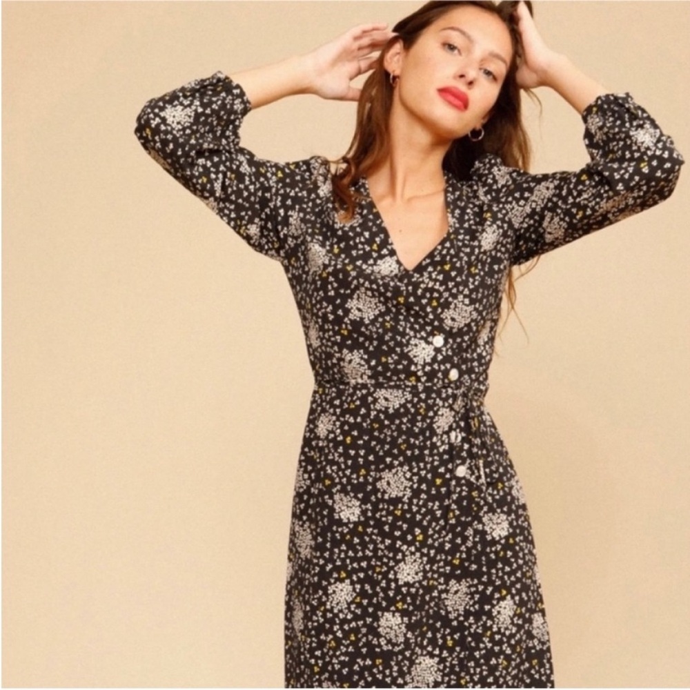 Rouje Paris Gabin dress size 36/ US 4/S long sleeve midi wrap dress - Picture 3 of 9